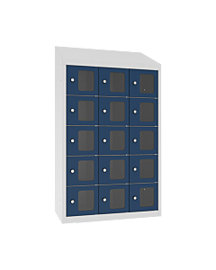 Kantine locker met 15 doorzichtige vakken - geschikt voor zwevende muurmontage - H.109 x B.62 cm Lichtgrijs (RAL7035) Gentiaanblauw (RAL5010)