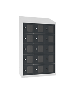 Kantine locker met 15 doorzichtige vakken - geschikt voor zwevende muurmontage - H.109 x B.62 cm