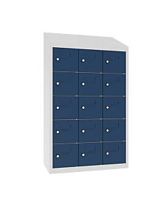Kantine locker met 15 vakken - geschikt voor zwevende muurmontage - H.109 x B.62 cm Lichtgrijs (RAL7035) Gentiaanblauw (RAL5010)