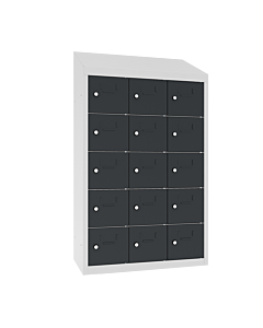 Kantine locker met 15 vakken - geschikt voor zwevende muurmontage - H.109 x B.62 cm Lichtgrijs (RAL7035) Antracietgrijs (RAL7016)