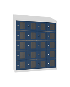 Kantine locker met 20 doorzichtige vakken - geschikt voor zwevende muurmontage - H.109 x B.81 cm Lichtgrijs (RAL7035) Gentiaanblauw (RAL5010)