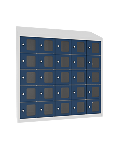 Kantine locker met 25 doorzichtige vakken - geschikt voor zwevende muurmontage - H.109 x B.100 cm Lichtgrijs (RAL7035) Gentiaanblauw (RAL5010)