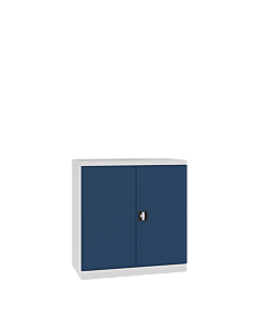 Lage werkplaatskast met 2 verstelbare legborden - H.100 x B.95 cm Lichtgrijs (RAL7035) Gentiaanblauw (RAL5010)