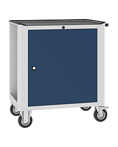 Werkplaatskar verrijdbaar met 2 verstelbare legborden - H.90 x B.79 cm Lichtgrijs (RAL7035) Gentiaanblauw (RAL5010)