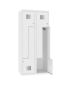Metalen Z locker voor 4 personen met hang- en leggedeelte - H.180 x B.60 cm Zuiver wit (RAL9010) Zuiver wit (RAL9010)