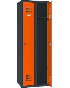 Metalen kledinglocker met legbord en kledingroede + 3 kledinghaken voor 2 personen - H.180 x B.60 cm Antracietgrijs (RAL7016) Zuiver oranje (RAL2004)