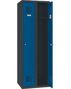 Metalen kledinglocker met legbord en kledingroede + 3 kledinghaken voor 2 personen - H.180 x B.60 cm Antracietgrijs (RAL7016) Gentiaanblauw (RAL5010)