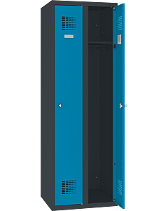 Metalen kledinglocker met legbord en kledingroede + 3 kledinghaken voor 2 personen - H.180 x B.60 cm Antracietgrijs (RAL7016) Lichtblauw (RAL5012)