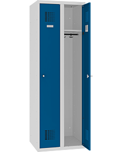 Metalen kledinglocker met legbord en kledingroede + 3 kledinghaken voor 2 personen - H.180 x B.60 cm Lichtgrijs (RAL7035) Gentiaanblauw (RAL5010)