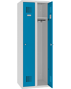 Metalen kledinglocker met legbord en kledingroede + 3 kledinghaken voor 2 personen - H.180 x B.60 cm Lichtgrijs (RAL7035) Lichtblauw (RAL5012)