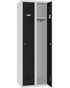Metalen kledinglocker met legbord en kledingroede + 3 kledinghaken voor 2 personen - H.180 x B.60 cm Lichtgrijs (RAL7035) Gitzwart (RAL9005)