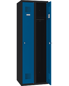 Metalen kledinglocker met legbord en kledingroede + 3 kledinghaken voor 2 personen - H.180 x B.60 cm Gitzwart (RAL9005) Gentiaanblauw (RAL5010)