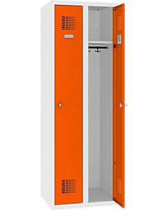 Metalen kledinglocker met legbord en kledingroede + 3 kledinghaken voor 2 personen - H.180 x B.60 cm Zuiver wit (RAL9010) Zuiver oranje (RAL2004)