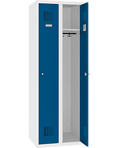 Metalen kledinglocker met legbord en kledingroede + 3 kledinghaken voor 2 personen - H.180 x B.60 cm Zuiver wit (RAL9010) Gentiaanblauw (RAL5010)