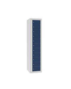 Kledinguitgifte locker met 11 vakken en 1 centrale deur Lichtgrijs (RAL7035) Gentiaanblauw (RAL5010)