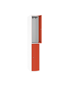 Schoolkluisjes met 2 grote vakken en extra sterke bolvormige deuren - H.180 x B.30 cm Zuiver wit (RAL9010) Zuiver oranje (RAL2004)