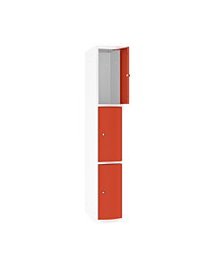 Schoolkluisjes met 3 vakken en extra sterke bolvormige deuren - H.180 x B.30 cm Zuiver wit (RAL9010) Zuiver oranje (RAL2004)