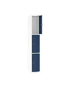Schoolkluisjes met 3 vakken en extra sterke bolvormige deuren - H.180 x B.30 cm Zuiver wit (RAL9010) Gentiaanblauw (RAL5010)