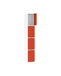 Schoolkluisjes met 4 vakken en extra sterke bolvormige deuren - H.180 x B.30 cm Zuiver wit (RAL9010) Zuiver oranje (RAL2004)