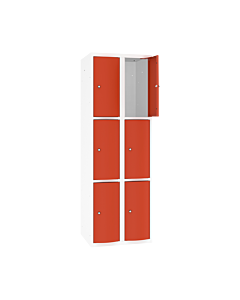 Schoolkluisjes met 6 vakken en extra sterke bolvormige deuren - H.180 x B.60 cm Zuiver wit (RAL9010) Zuiver oranje (RAL2004)