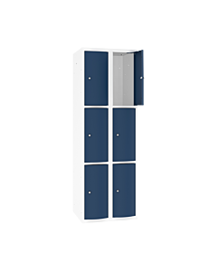 Schoolkluisjes met 6 vakken en extra sterke bolvormige deuren - H.180 x B.60 cm Zuiver wit (RAL9010) Gentiaanblauw (RAL5010)
