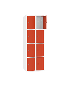 Schoolkluisjes met 8 vakken en extra sterke bolvormige deuren - H.180 x B.60 cm Zuiver wit (RAL9010) Zuiver oranje (RAL2004)