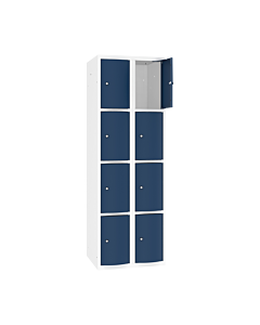 Schoolkluisjes met 8 vakken en extra sterke bolvormige deuren - H.180 x B.60 cm Zuiver wit (RAL9010) Gentiaanblauw (RAL5010)
