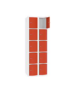 Schoolkluisjes met 10 vakken en extra sterke bolvormige deuren - H.180 x B.60 cm Zuiver wit (RAL9010) Zuiver oranje (RAL2004)