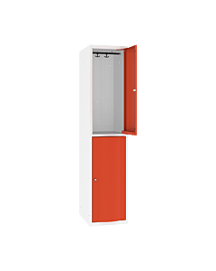 Schoolkluisjes met 2 grote vakken en extra sterke bolvormige deuren - H.180 x B.40 cm Zuiver wit (RAL9010) Zuiver oranje (RAL2004)