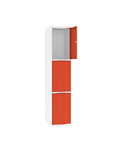 Schoolkluisjes met 3 brede vakken en extra sterke bolvormige deuren - H.180 x B.40 cm Zuiver wit (RAL9010) Zuiver oranje (RAL2004)