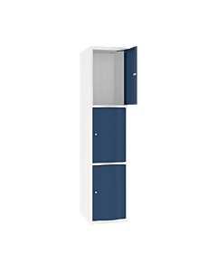 Schoolkluisjes met 3 brede vakken en extra sterke bolvormige deuren - H.180 x B.40 cm Zuiver wit (RAL9010) Gentiaanblauw (RAL5010)