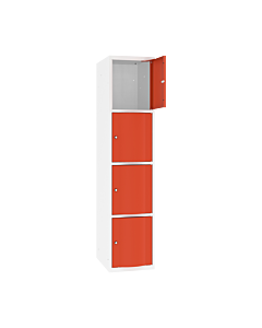 Schoolkluisjes met 4 brede vakken en extra sterke bolvormige deuren - H.180 x B.40 cm Zuiver wit (RAL9010) Zuiver oranje (RAL2004)