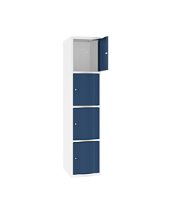 Schoolkluisjes met 4 brede vakken en extra sterke bolvormige deuren - H.180 x B.40 cm Zuiver wit (RAL9010) Gentiaanblauw (RAL5010)