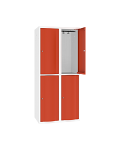 Schoolkluisjes met 4 grote vakken en extra sterke bolvormige deuren - H.180 x B.80 cm Zuiver wit (RAL9010) Zuiver oranje (RAL2004)