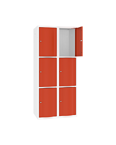 Schoolkluisjes met 6 brede vakken en extra sterke bolvormige deuren - H.180 x B.80 cm Zuiver wit (RAL9010) Zuiver oranje (RAL2004)