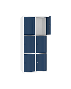 Schoolkluisjes met 6 brede vakken en extra sterke bolvormige deuren - H.180 x B.80 cm Zuiver wit (RAL9010) Gentiaanblauw (RAL5010)