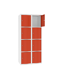 Schoolkluisjes met 8 brede vakken en extra sterke bolvormige deuren - H.180 x B.80 cm Zuiver wit (RAL9010) Zuiver oranje (RAL2004)