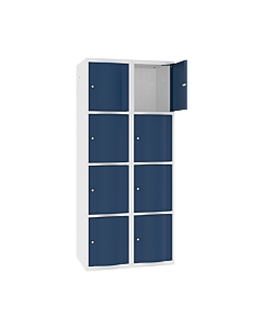 Schoolkluisjes met 8 brede vakken en extra sterke bolvormige deuren - H.180 x B.80 cm Zuiver wit (RAL9010) Gentiaanblauw (RAL5010)