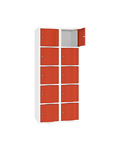 Schoolkluisjes met 10 brede vakken en extra sterke bolvormige deuren - H.180 x B.80 cm Zuiver wit (RAL9010) Zuiver oranje (RAL2004)