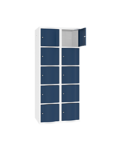 Schoolkluisjes met 10 brede vakken en extra sterke bolvormige deuren - H.180 x B.80 cm Zuiver wit (RAL9010) Gentiaanblauw (RAL5010)